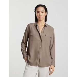 Everlane Taupe Button-Up Blouse